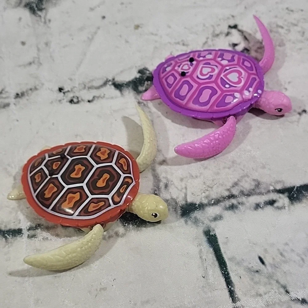 Zuru Robo Alive Tiny Turtles Lot Of 2 Pink Brown Water Activated Swimming WORKS
